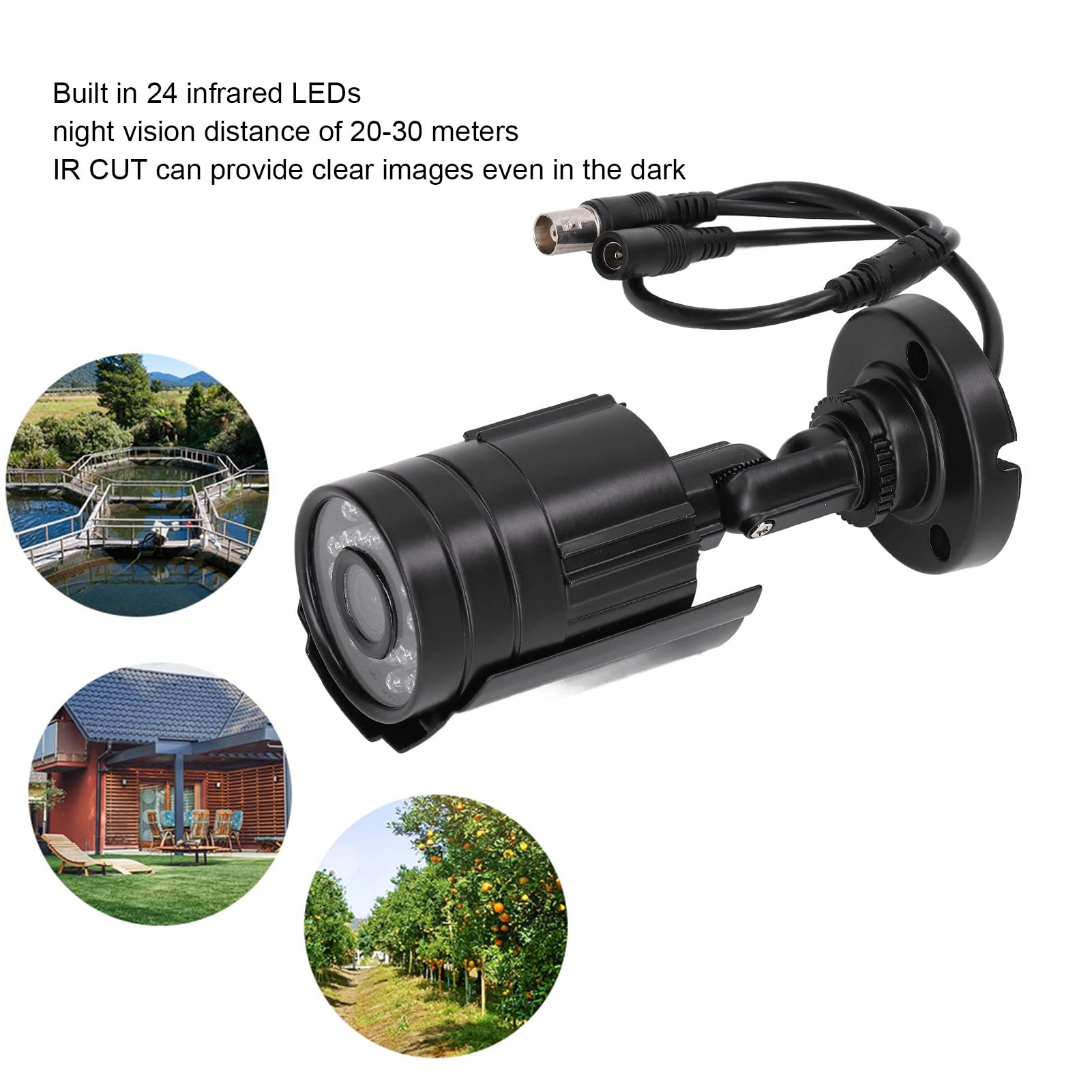 Caméra de sécurité analogique 1080P 4 en 1, 24 LED infrarouges, IP66 – Comprend 1 caméra, 3 vis, 3 tubes d'extension