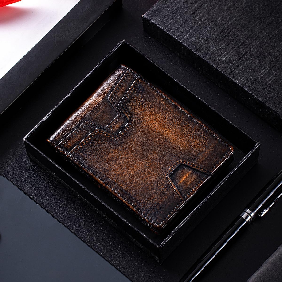 Front Pocket Wallet for Men Slim Lightweight RFID Blocking Genuine Leather Bifold Thin Wallet with 10 Card Slots, Antiqued