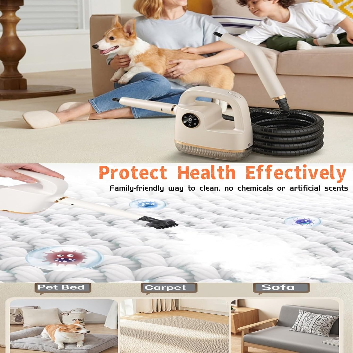 STEAM CLEANER Handheld [One Click Clean] Steamer for Cleaning 10-in-1 High Pressure Steam Cleaner for Home/Car Detailings/Fabric etc. Separate Design|Digital Display|Two Cleaning Methods