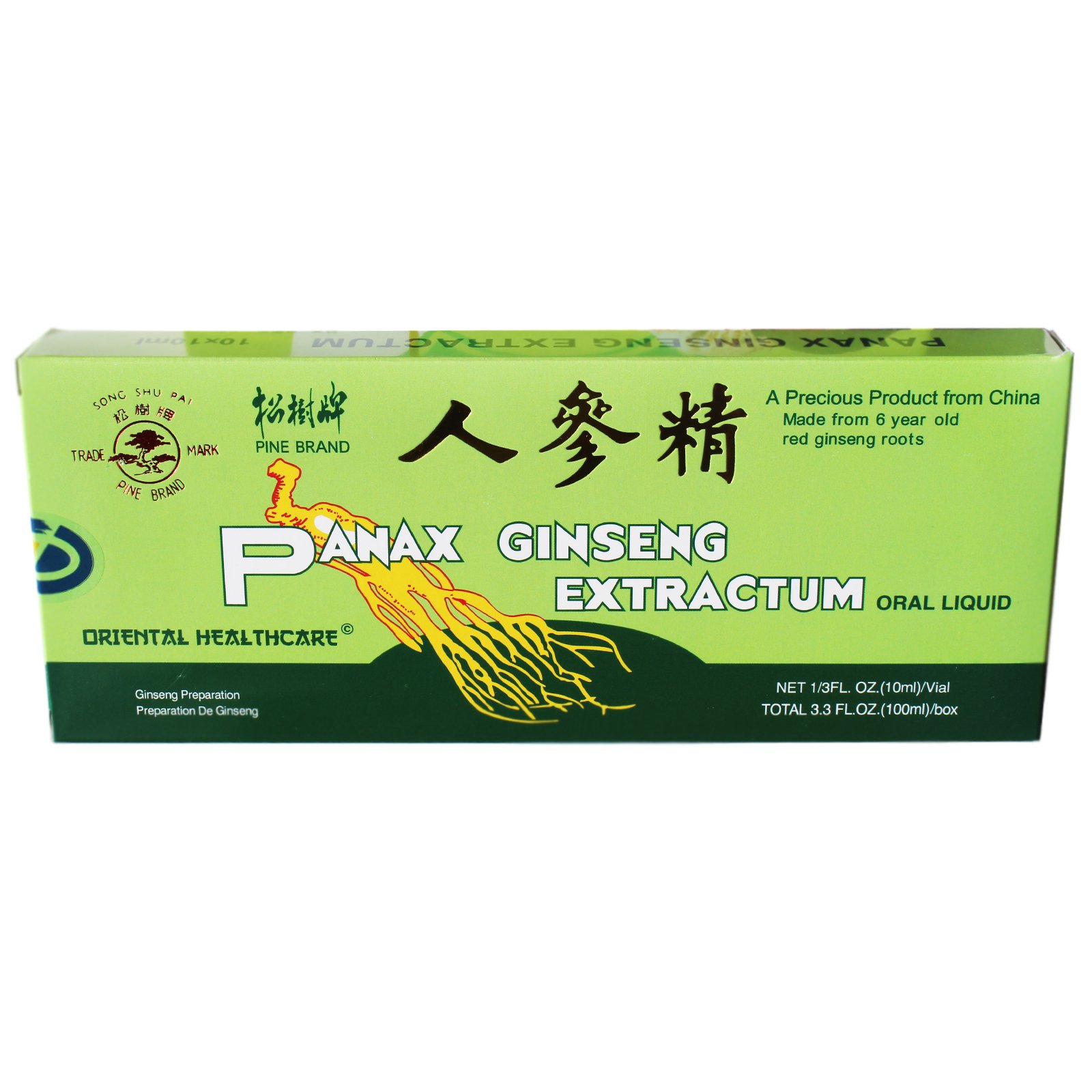 Panax Ginseng Extracto con Alcohol al 0,5% - 100 x 10 ml Ampolla, Paquete de 10