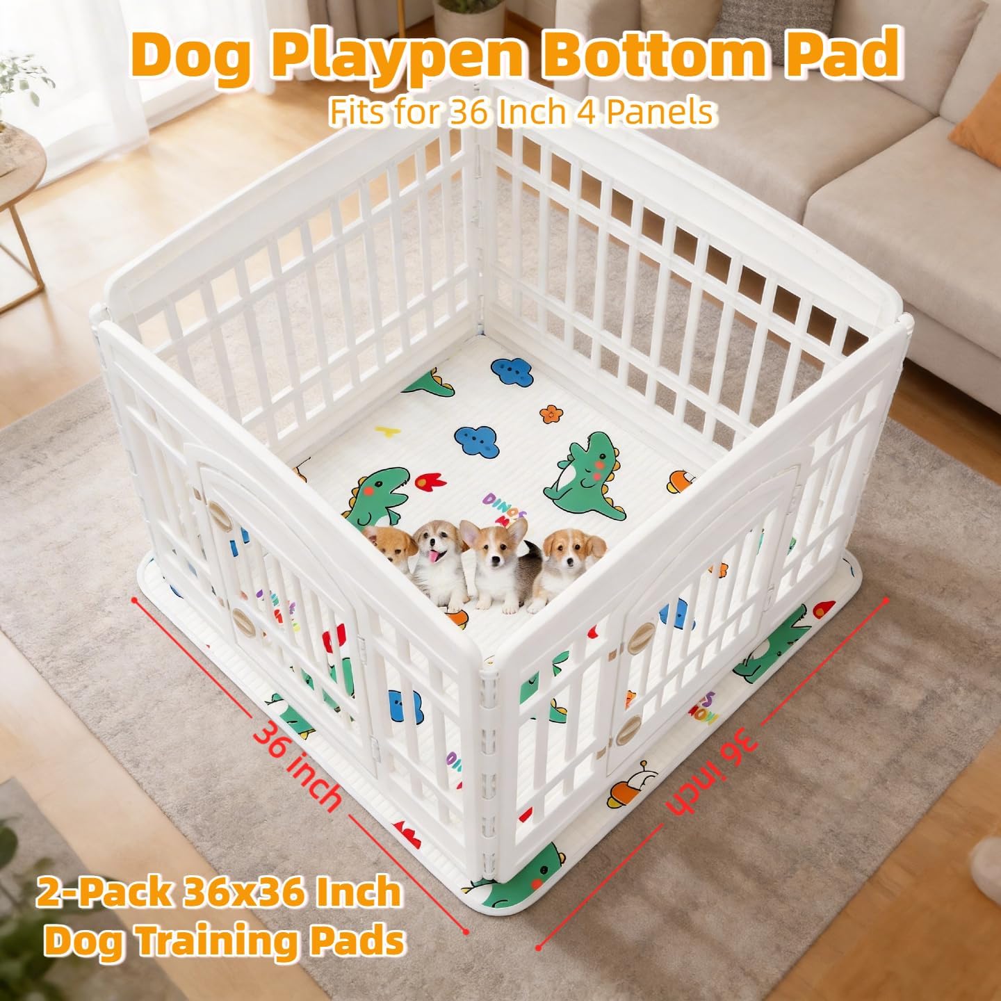 Washable Puppy Pads with Pheromones, 2 Pack - Super Absorbent Leakproof Reusable Puppy Potty Training Pads with Non-Slip Backing for Crate, Playpen, Bed, Whelping Box (White, 36" x 36")
