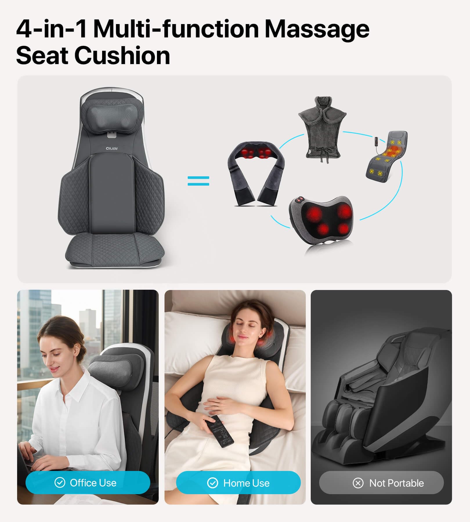ALLJOY Fauteuil Massant Shiatsu Coussin de Massage Dos avec Compression et Chaleur, Siege Massant pour Massage du Cou et du Dos dans, Cadeau pour Maman Papa Homme Femme