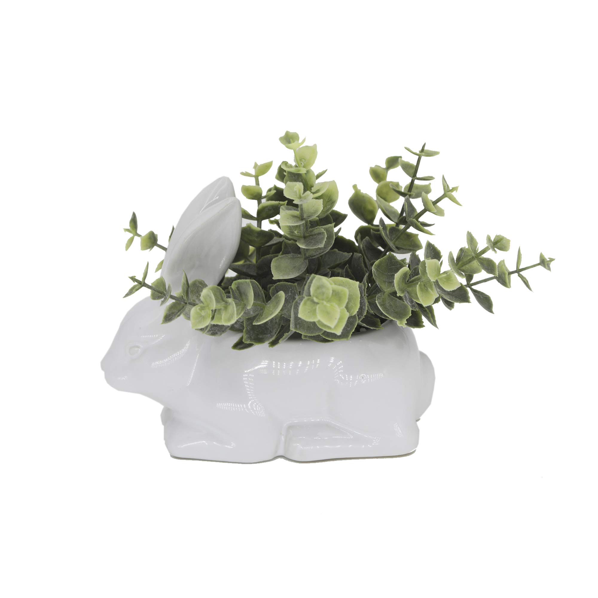 Flora BundaCeramic Bunny Rabbit with Artificial Eucalyptus Indoor Home Kitchen Office Décor
