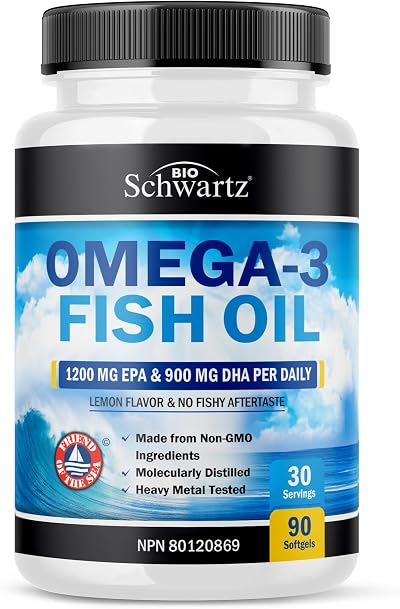 Fish Oil Omega 3 EPA & DHA 2250 mg | Burpless Lemon Flavor Triple Strength Supplement with Fatty Acids from Wild Icelandic Fish | Supports Joint, Eyes, Brain & Skin Health | Non GMO | 90 Softgels