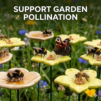 10 Pieces Handmade Ceramic Mini Pollinator Watering Station, Colorful Flower Bee Water Feeder & Butterfly Bird Bath, Garden Stake Yard Art Decor Gift For Nature Lovers Outdoor Backyard Lawn Patio