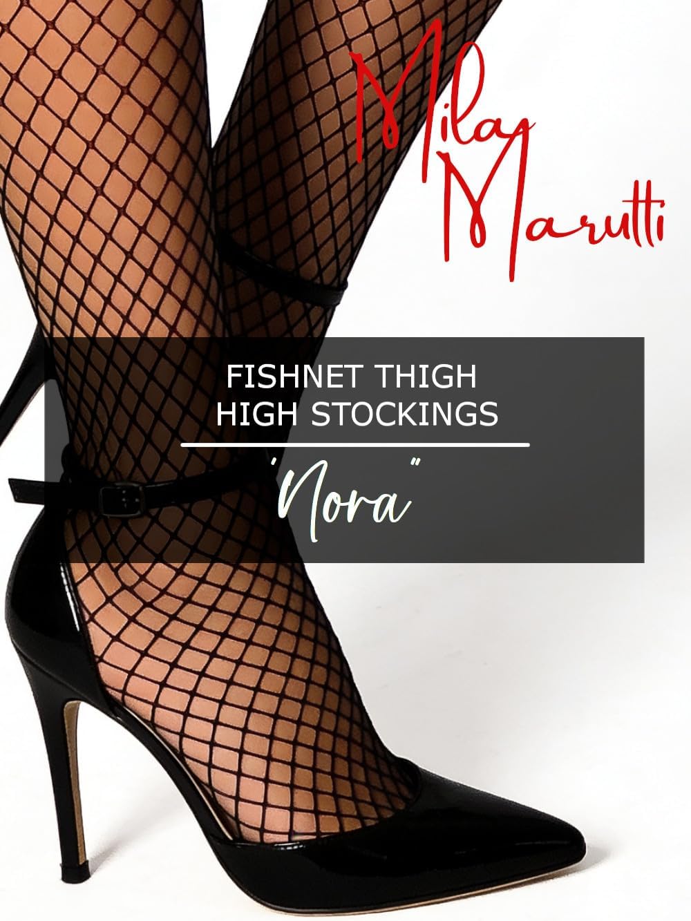 Mila Marutti Fishnet Thigh High Stockings for Women with Lace Top | Fish Net Stockings Lingerie | Colored Fishnets