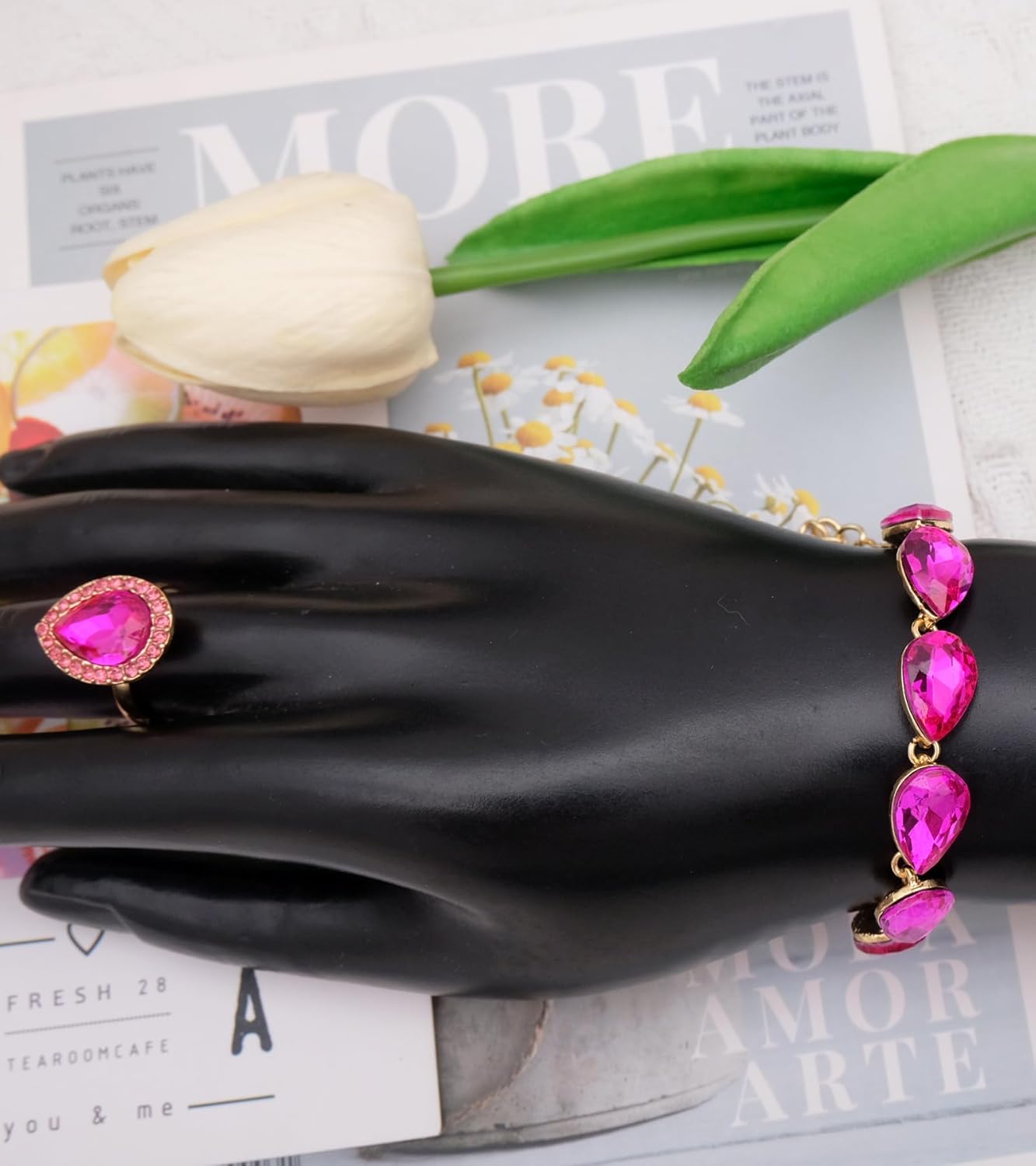 Fashion V-Shaped Crystal Jewelry Set Bridal Wedding Choker Necklace Earrings Bracelet Ring for Women Bridesmaids Party Costume Accessories - Image 5