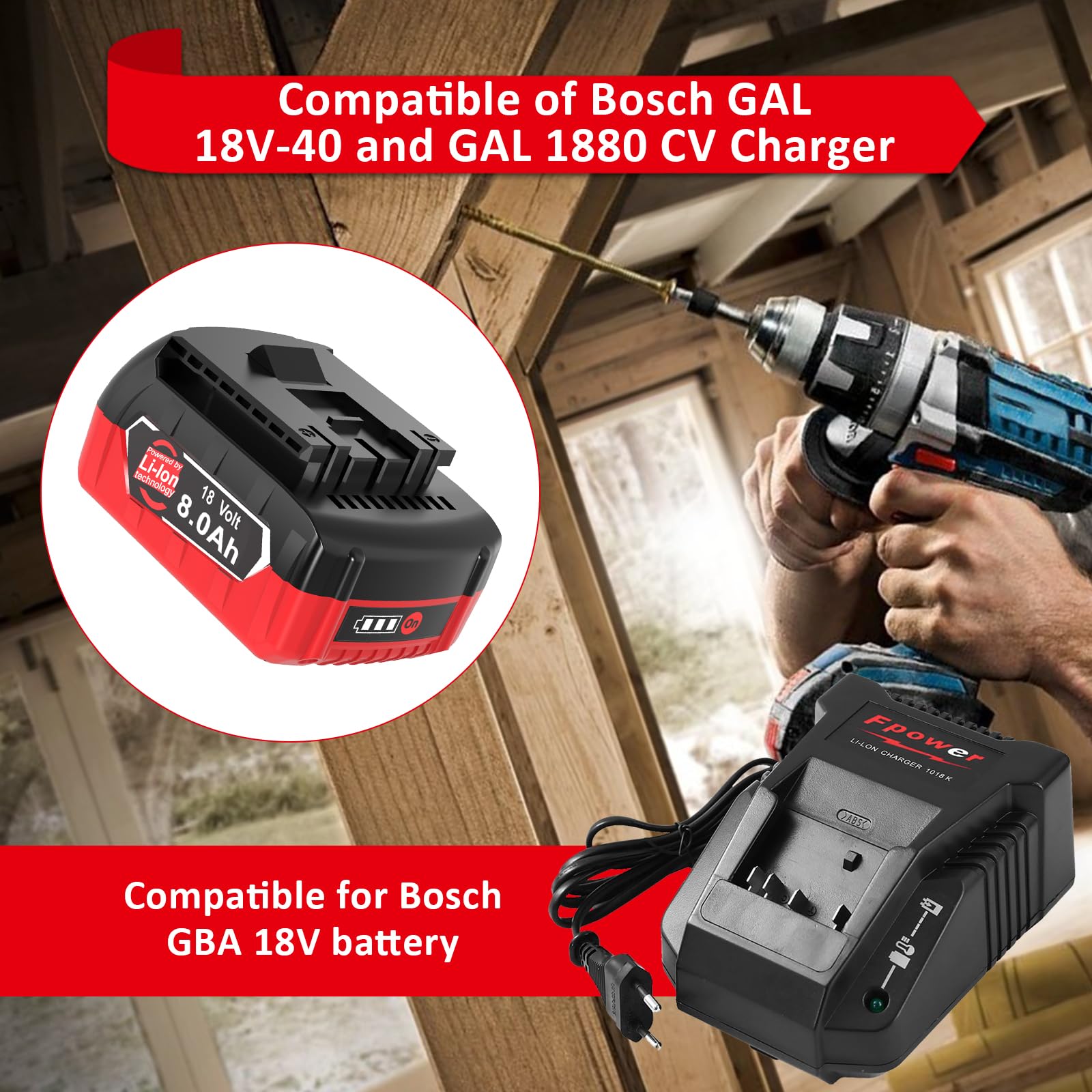 4 X 8000mAh Compatible avec Bosch Professional 18V Système GBA Batterie