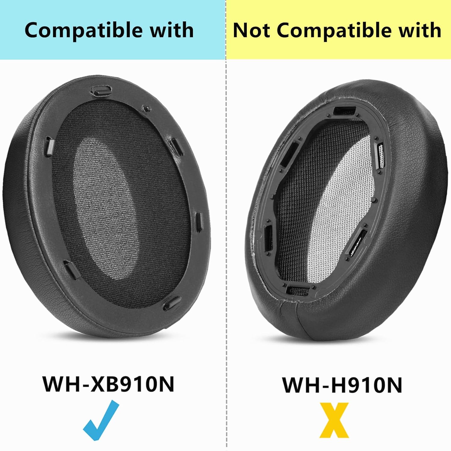 WH-XB910 Headset Ear Pads Ear Cushions Replacement Compatible with Sony WH-XB910N XB910N Extra Bass Noise Cancelling Headphones Protein Leather Earpads Black - Image 2