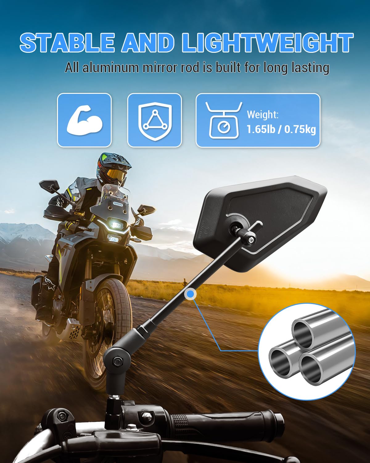 SUPAREE Specchietti Moto Manubrio Pieghevoli Specchietti Moto Omologati 360 Gradi con Bulloni Filettati M8/M10 per Scooter Cruiser ATV 2 Pezzi