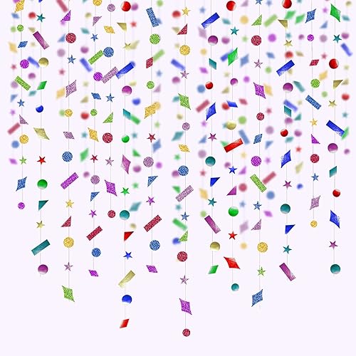 10 guirnaldas de confeti de colores con purpurina para colgar, telón de fondo de estrella arco iris, decoración de fiesta, serpentina para niños,