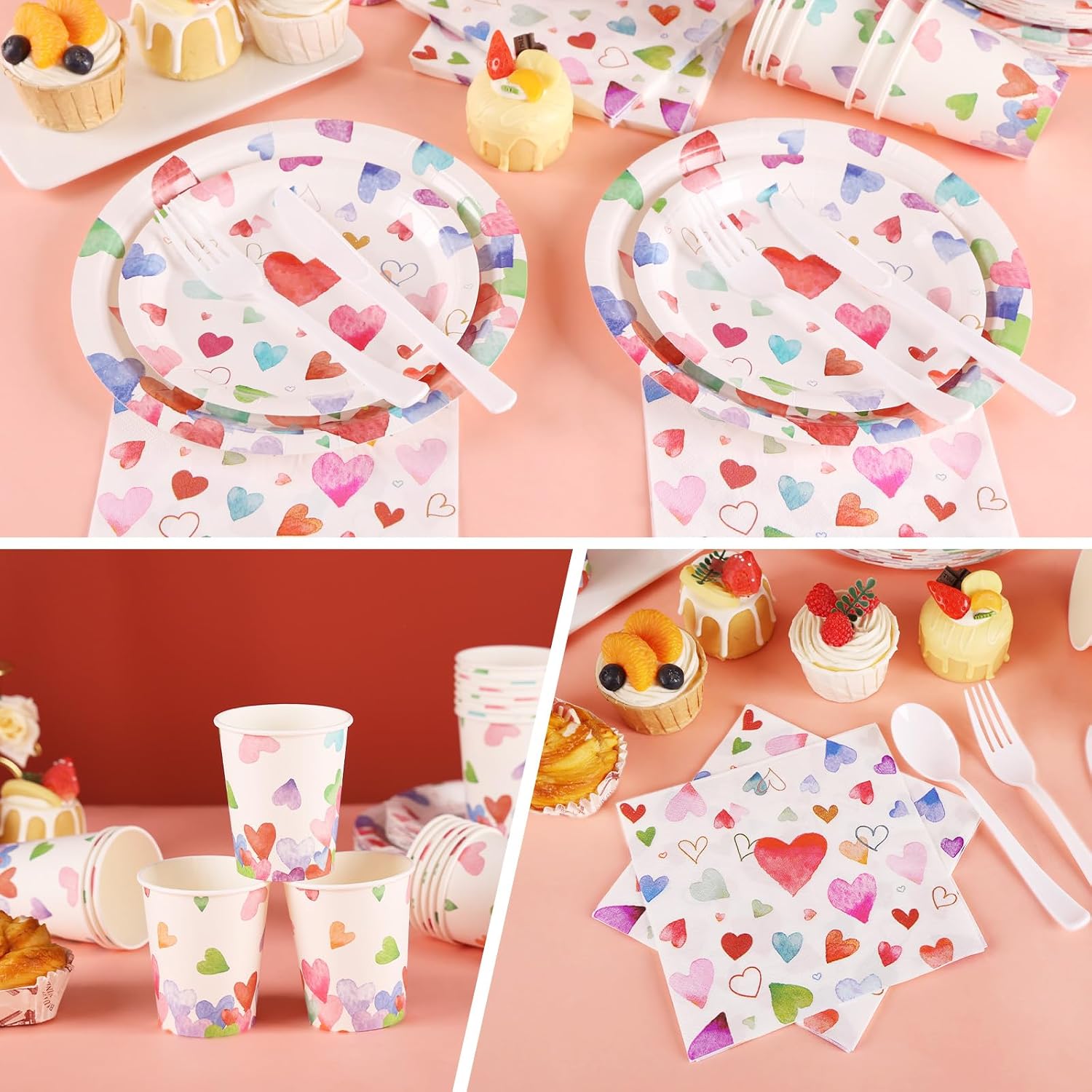 Birthday Plates and Napkins-168PCS Heart Plates Disposable Dinnerware Sets Birthday Party Supplies Serve 24,Birthday Party Decorations for Birthday Wedding-Colorful Paper Plates
