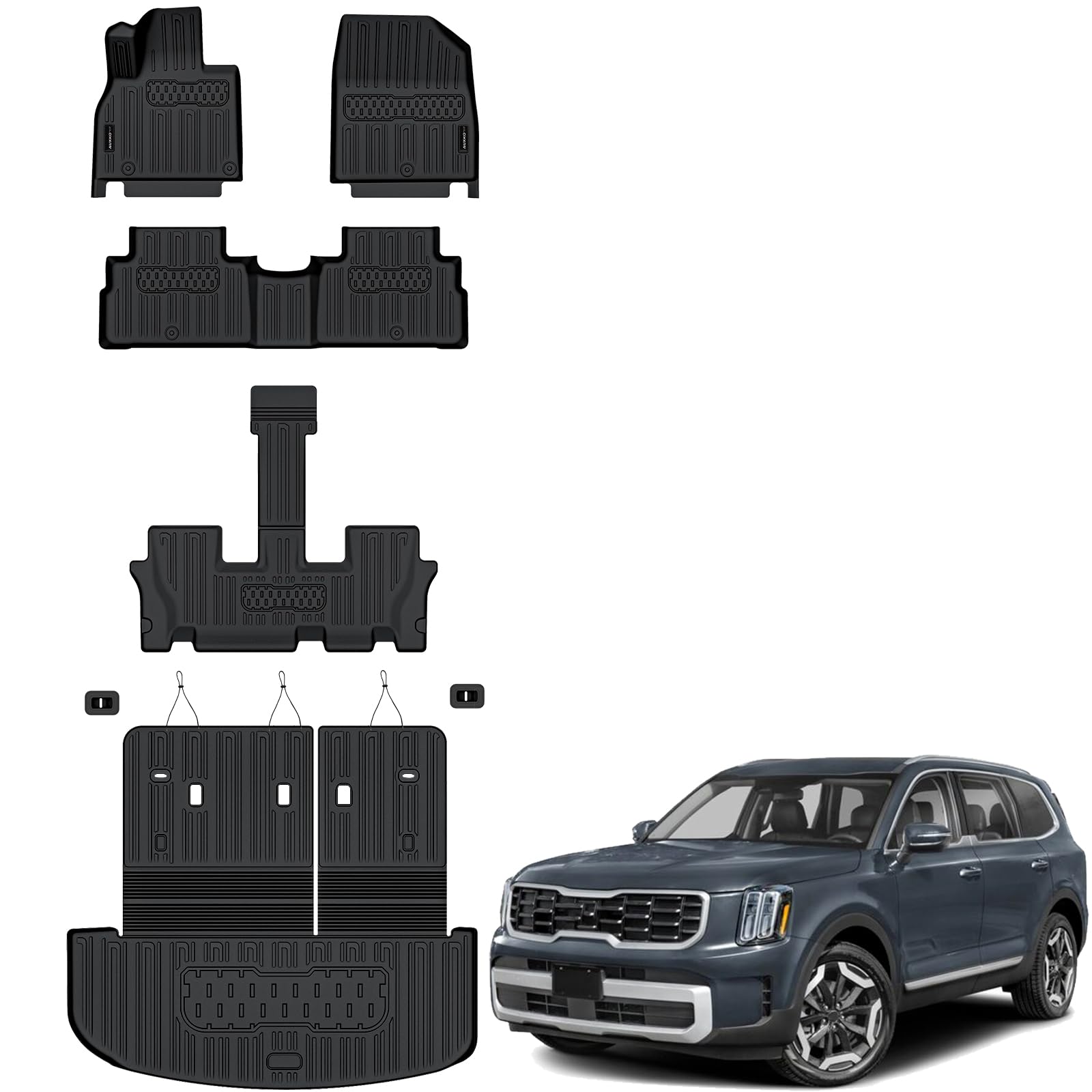 Auxko All Weather Floor Mats Cargo Mat with Backrest Mat for Kia Telluride 7 8 Seats 2020-2025 TPE