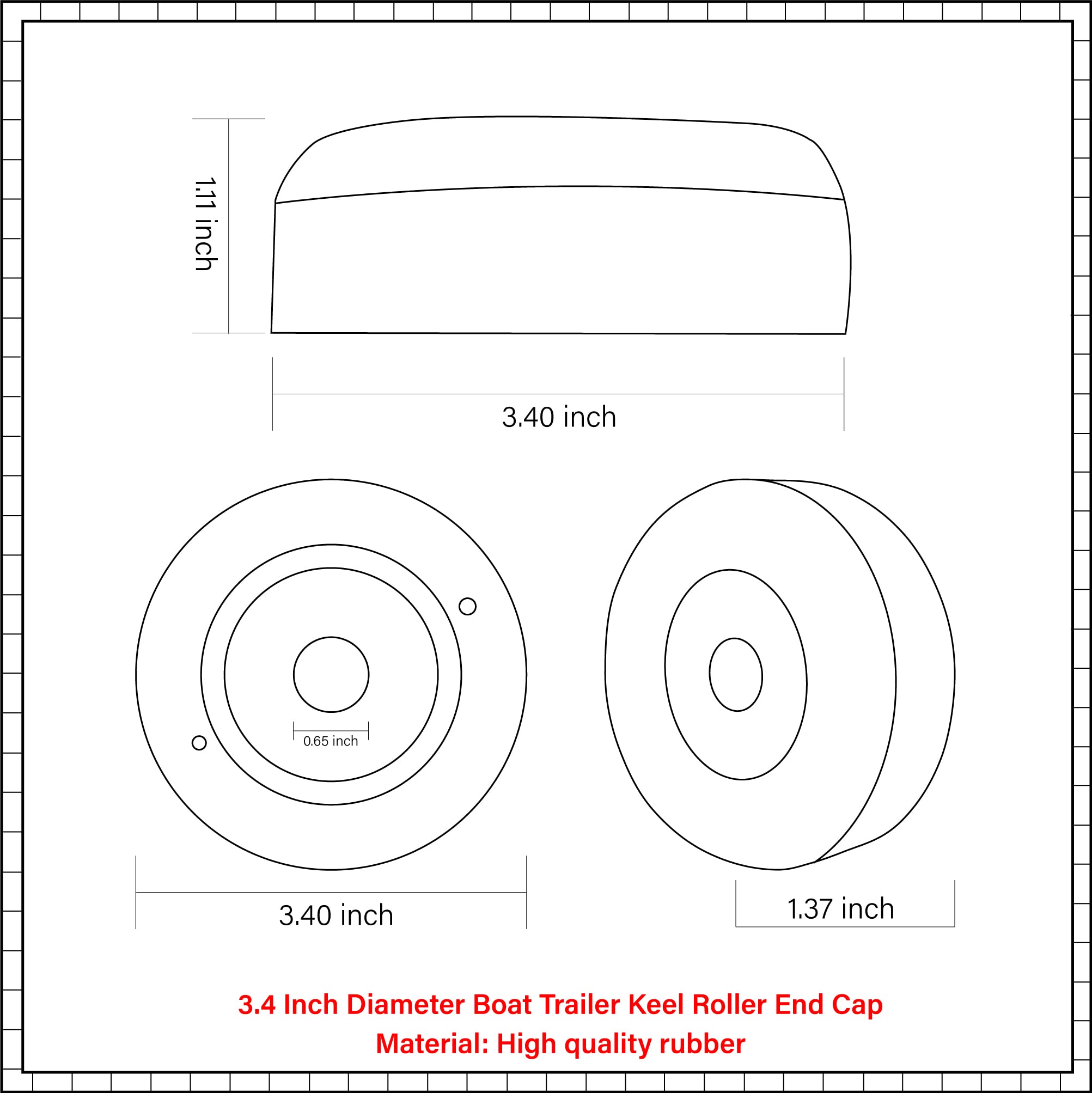 COLOFULWAY 3.4 Inch Boat Trailer Black Rubber Keel Roller End Caps (Pack of 2)