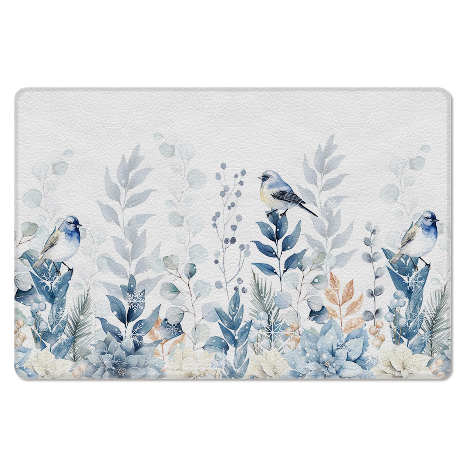 Jolunifun Christmas Kitchen Bath Door Mat Cushioned Runner Rug,Washable Welcome Floor Sink Antifatigue Mat,Waterproof & Non-Slip Comfort Standing Doormat,Winter Blue Eucalyptus Leaves Berries 18