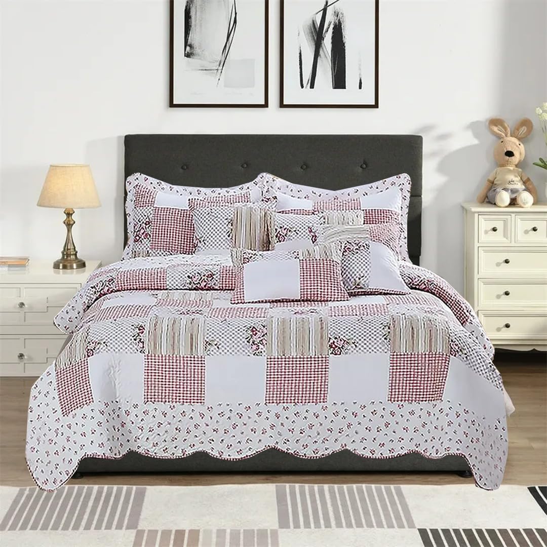 ZIYA HOMES Single Quilted Reversible Patchwork Bedspread Comforter Bed Throw with Pillow Sham Quilted Coverlet Bedding set Reversible Cotton Bedsheet
