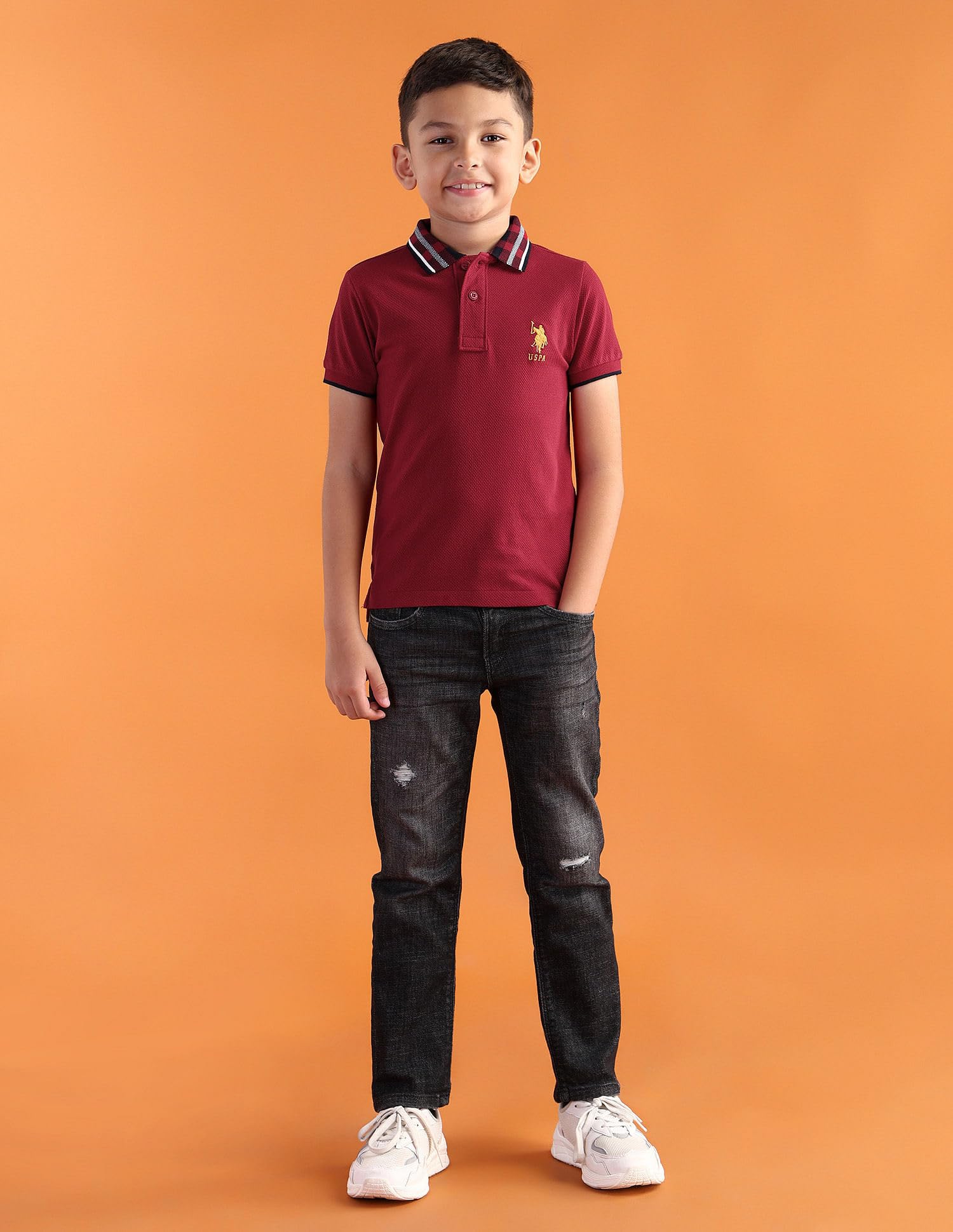 USPA Kids Boy's Red Solid Collared Neck Half Sleeve Casual Cotton Regular Fit T-Shirts (UKTSH1441_Red_12 Months) 1