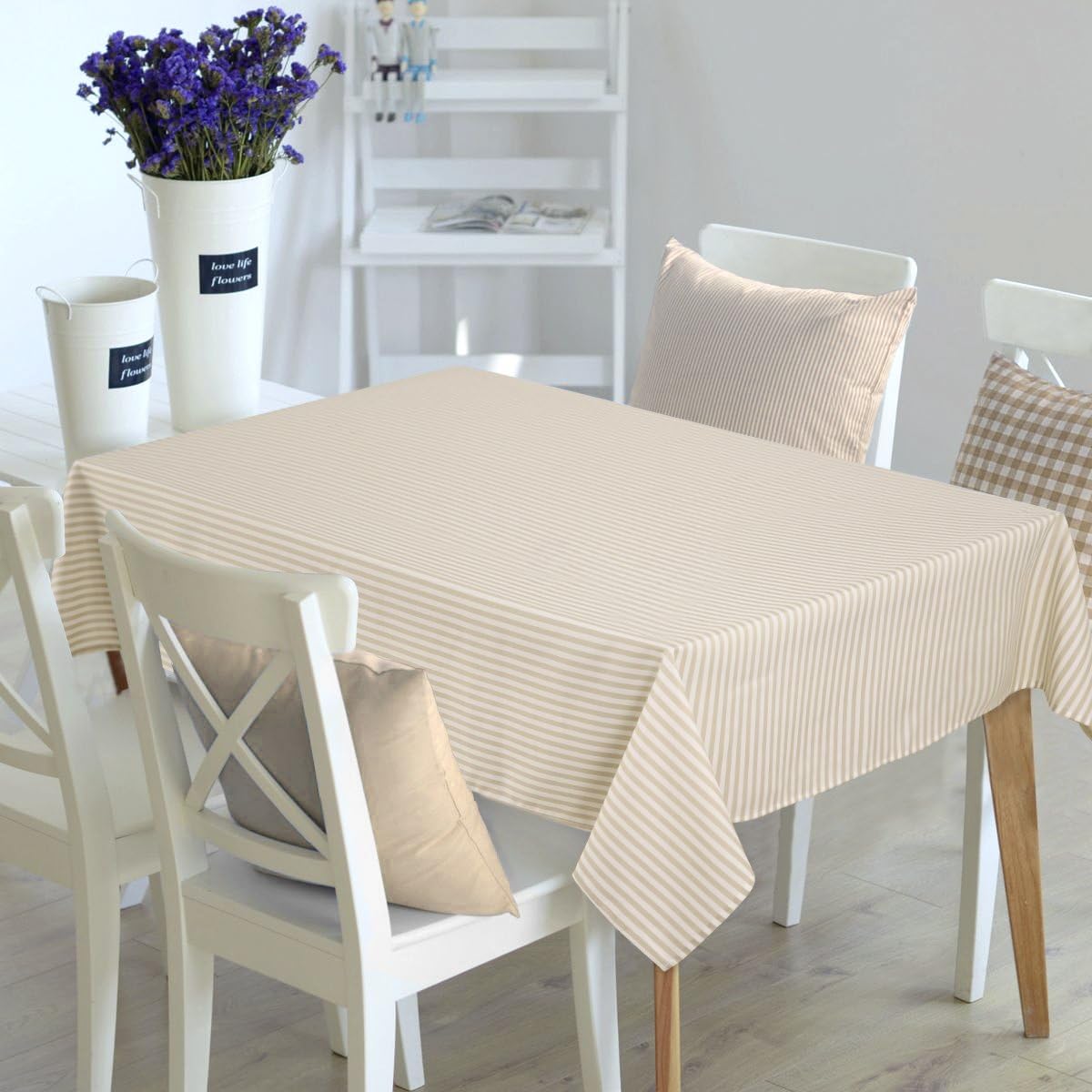 Up To 60% OFF Deconovo Stripe Pattern Table Cloth, Water Resistant and Spill Resistant Table Cover, Square Nordic Style Tableclothfor Parties, 54x54 Inch, White and Dark Grey