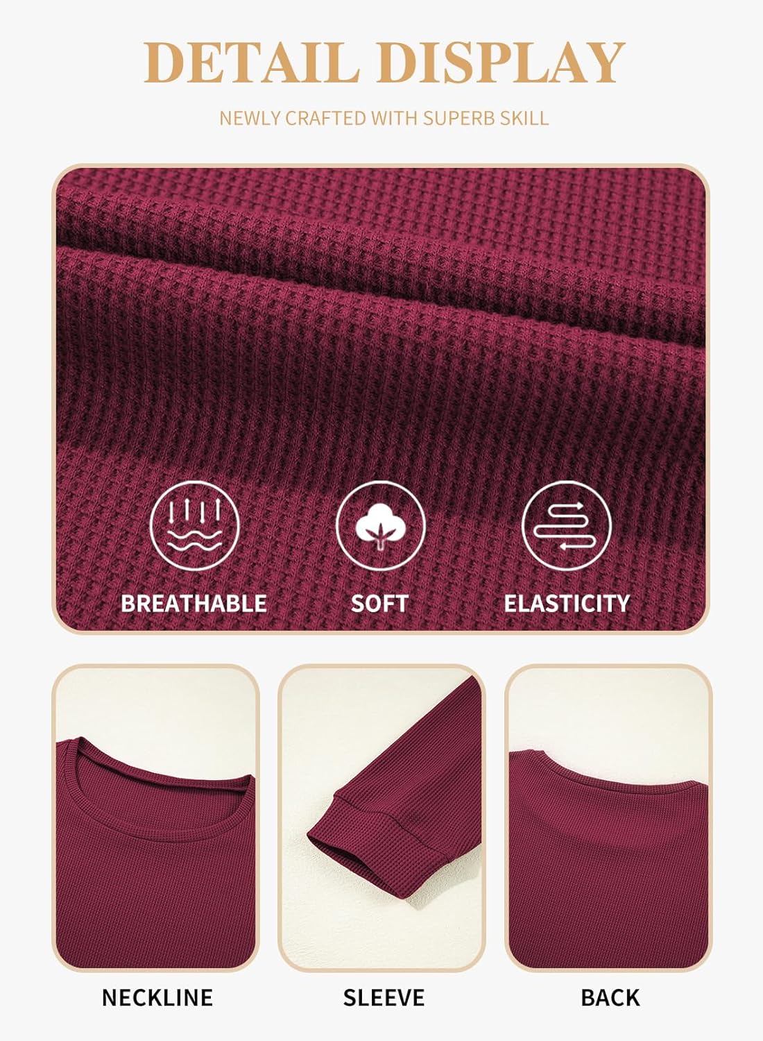 Eytino Womens Plus Size Tops Crewneck Long Sleeve Double Hem Waffle Knit Shirts Loose Casual Tunic Tops(1X-5X) - Image 5