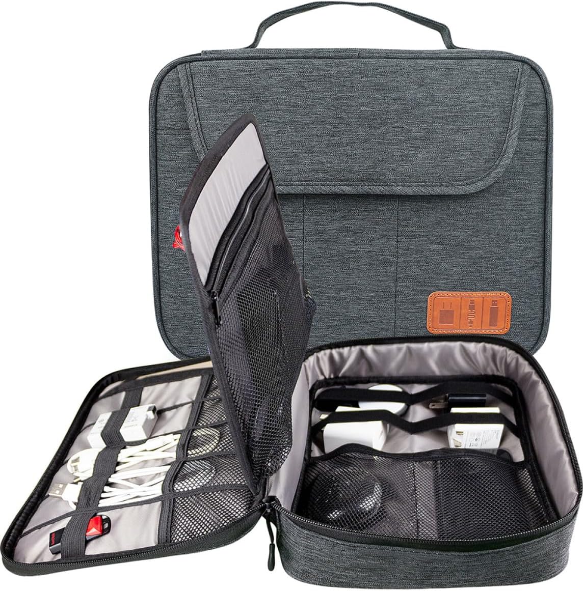 jojofuny Multi-functional Digital Storage Bag Double-layer Cable Case with Elastic Bands and Sturdy Handle for Electronic Accessories Travel Organizer