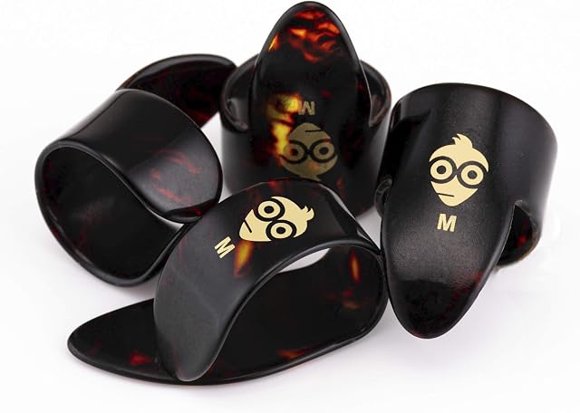 Pick Geek Finger and Thumb Pick Set | 1 x Celluloid Thumb Pick | 3 x Celluloid Finger Picks | Small Size | Tortoiseshell Colour | Includes Draw-String Linen Bag for Safe Keeping | Gifted in Kraft Box
