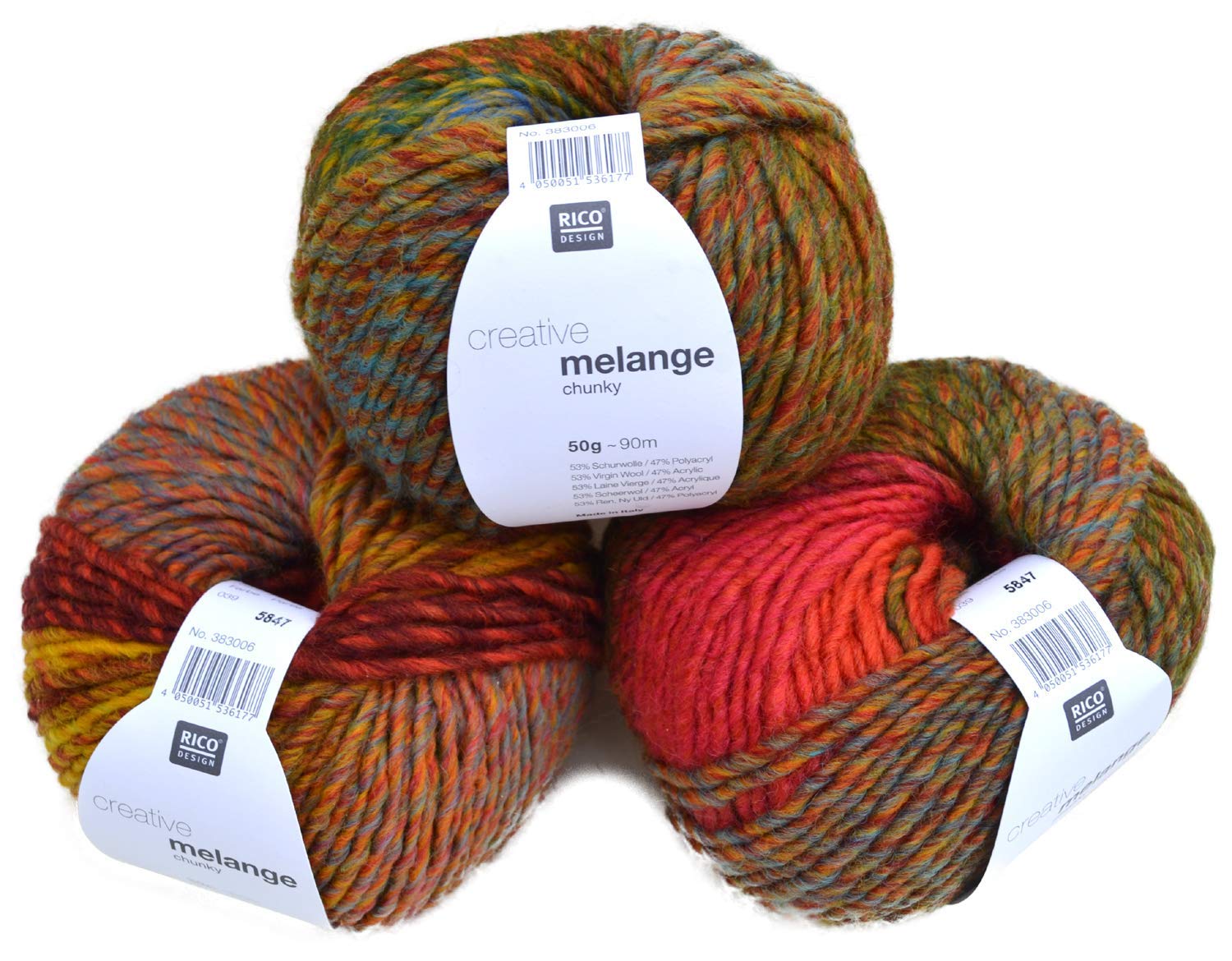 Rico Design Creative Melange Chunky – Dickes Farbverlaufsgarn, Nadelstärke 6-7 Mm, 85m/50g