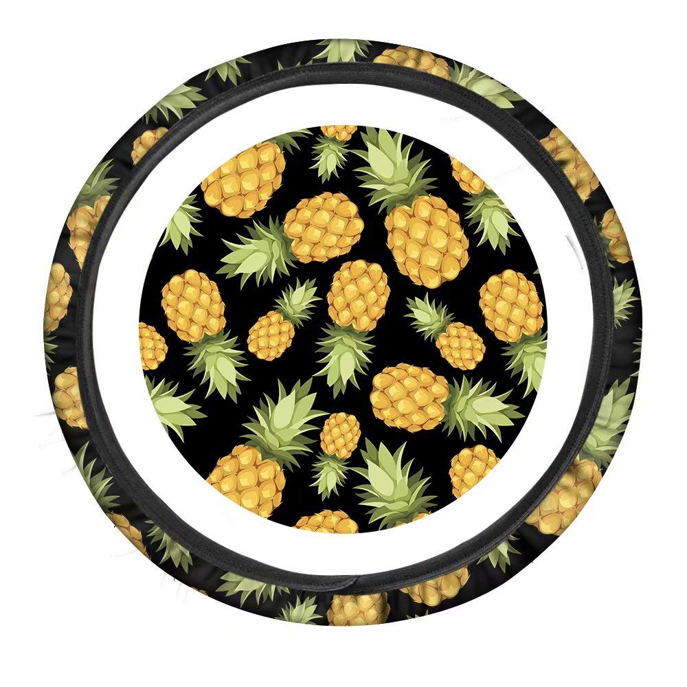 Yellow Pineapples Fruit Design Universal 15 Inch Middle Size Car Steering Wheel Cover Auto Anti-Slip Wheel Protector Fruit Pattern