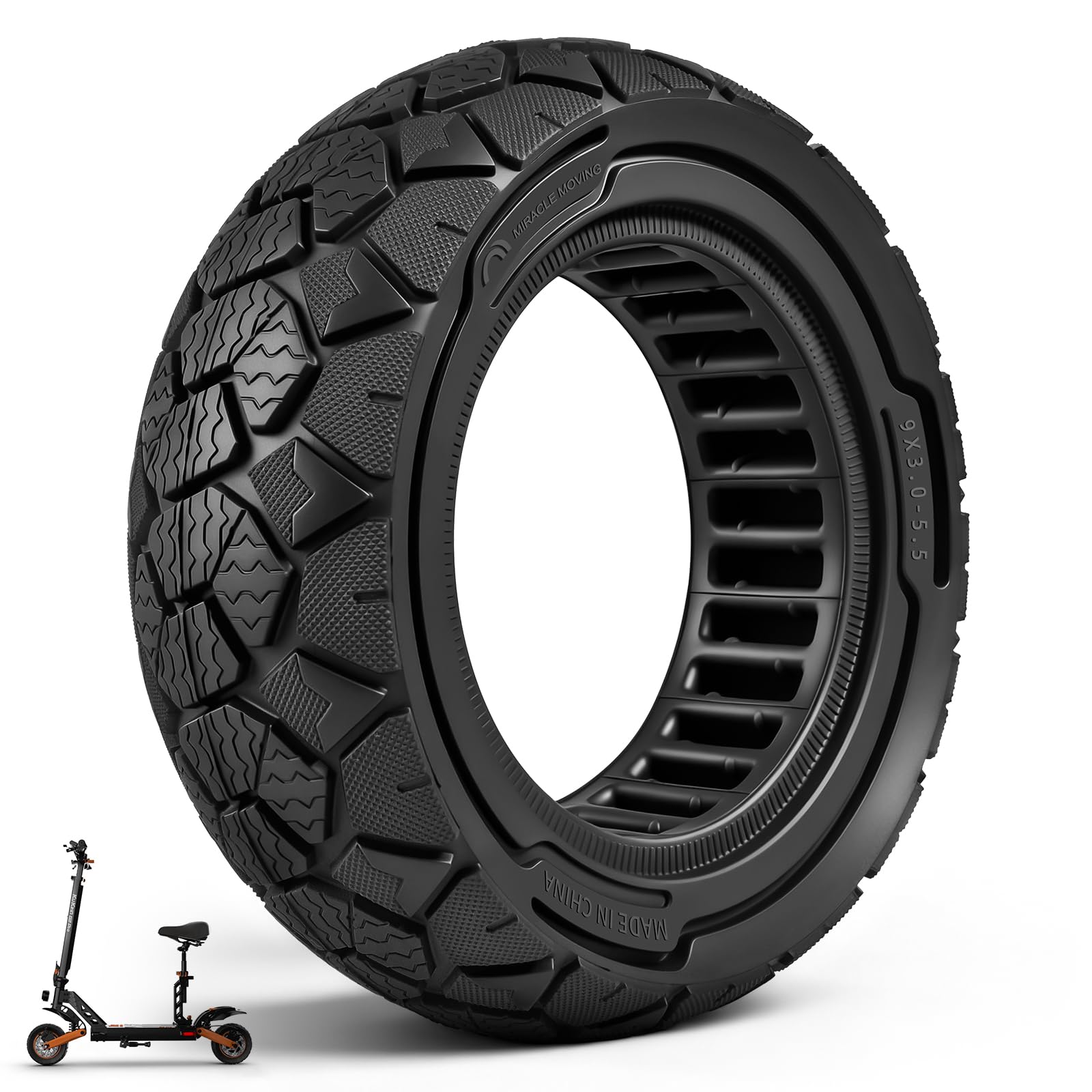 9x3.0-5.5 Neumático Macizo para Kukirin G2 Pro, Zero 10X y Dualtron Eagle Pro Patinetes Eléctricos - Neumático de Repuesto Antideslizante para Nieve Todoterreno, Apto para Nieve (1 Unidad)