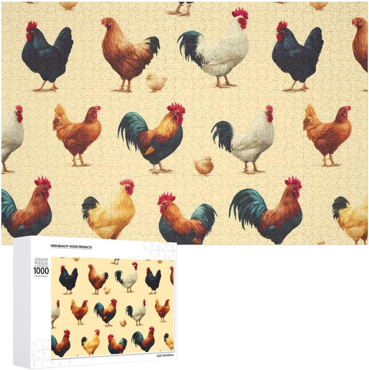 Cute Chicken Puzzles for Adults 1000 PCS Wooden Jigsaw Puzzle Wall Decor Christmas