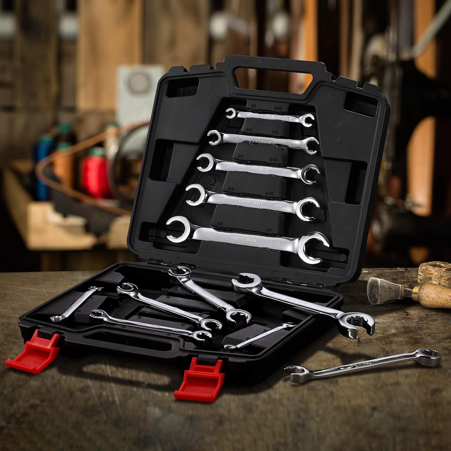 Flare Nut Wrench Set,12-Piece Chrome Vanadium Steel Line Wrench Set SAE & Metric 1/4"-7/8" and 6-21mm with Organizer Box