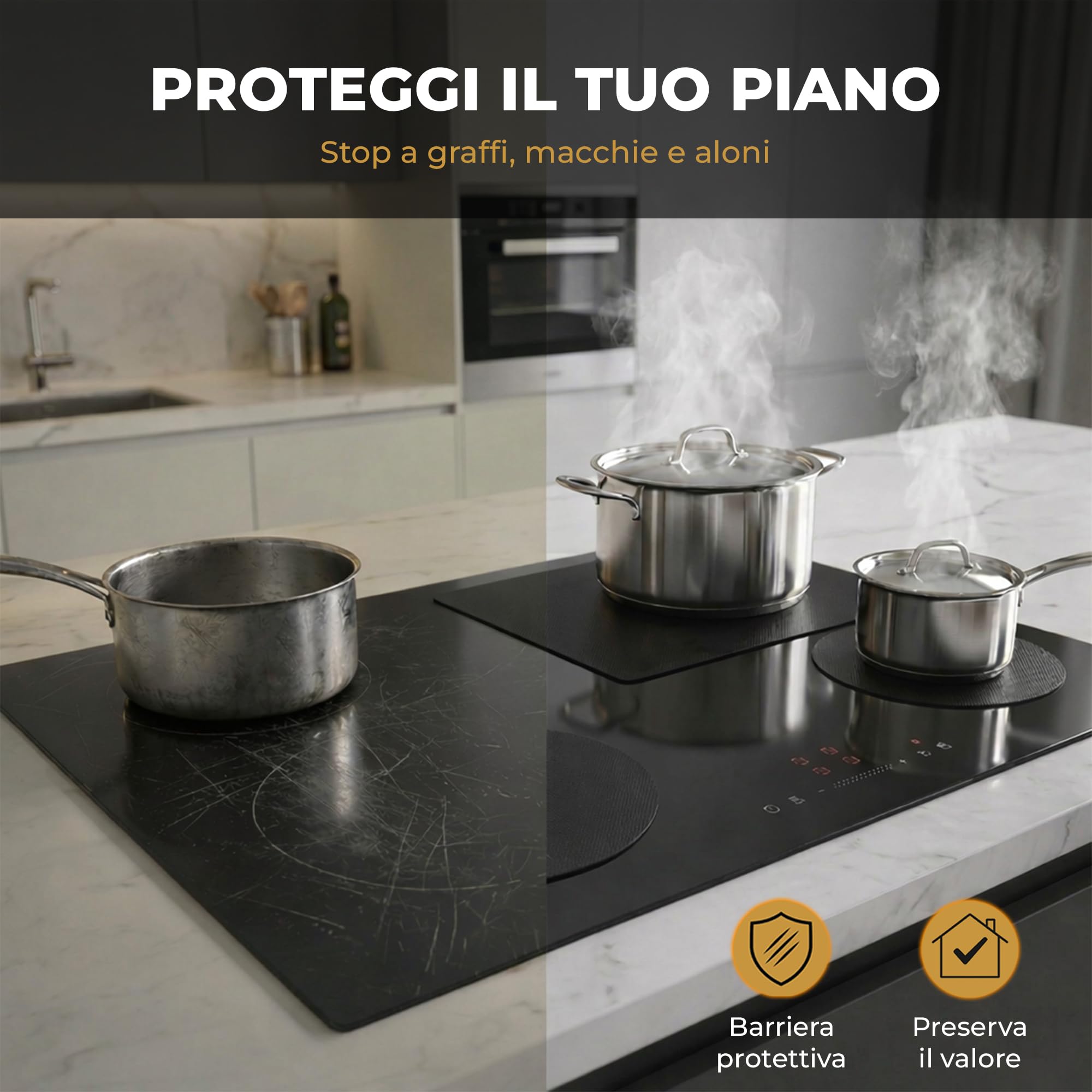 Protezione Piano Induzione 80x52 | Copri Piano Induzione | Tappetino Copertura Proteggi Piano Cottura | Set 5 Tappetini 3x22cm 1x24cm 1x25x35cm | Sottopentola Antigraffio Copri Piastra Induzione - 3