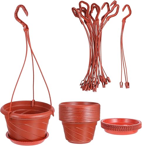 Miniatura 1 de DOITOOL 10 juegos de macetas colgantes para jardín, macetas de plástico para flores (rojo)