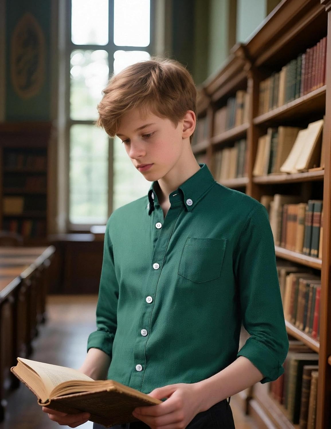 A&J DESIGN Boys Button Down Long Sleeve Dress Shirt Kids Formal Easter Uniform Solid Collared Shirt with Chest Pocket - Image 3