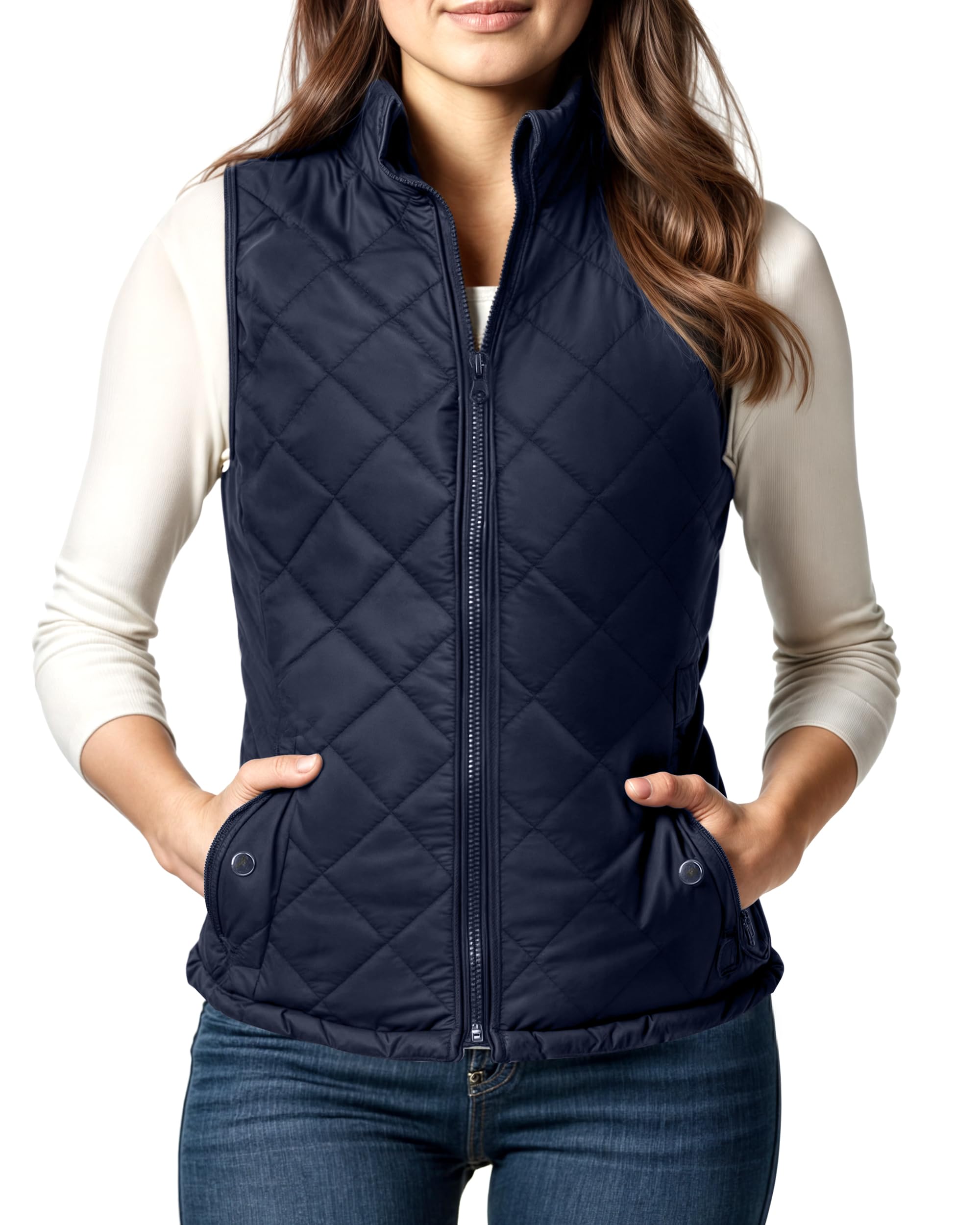 NY Threads Puffer Vest Women Slim Fit Lightweight Stand Collar Quilted Zip Puffer Vest, Large, Dark Blue