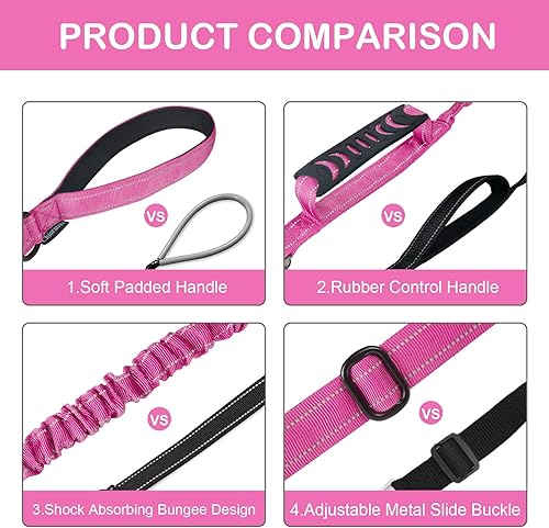 Miniatura 8 de Correa de perro resistente para perros medianos y grandes que tiran, correa táctica de absorción de golpes de 4 a 6 pies con mango acolchado de