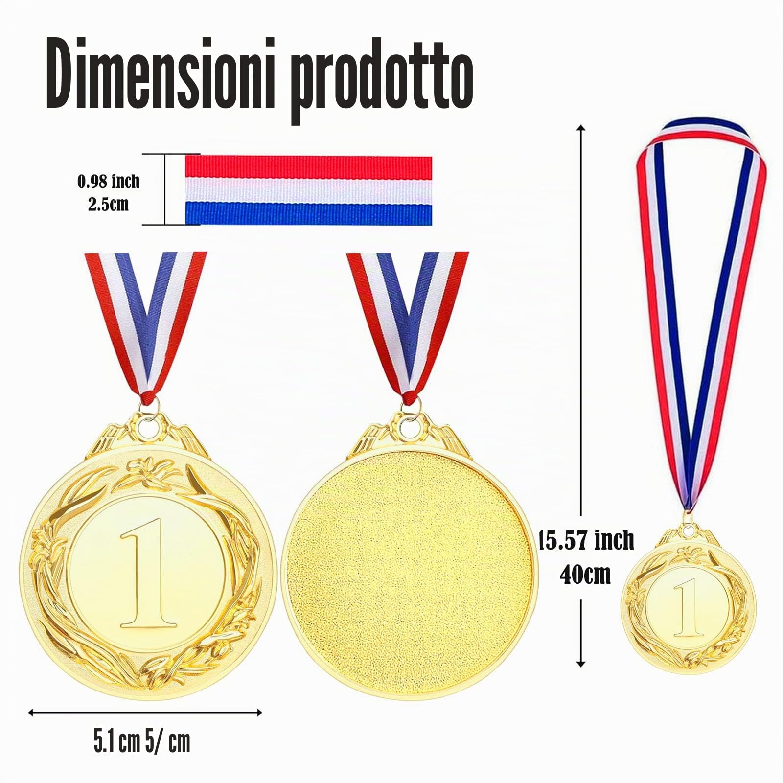 12 medaglie di premio, medaglia d'oro medaglia d'argento in bronzo con nastri da collo per concorsi, sport, stile olimpico, diametro ca. 5,0 cm