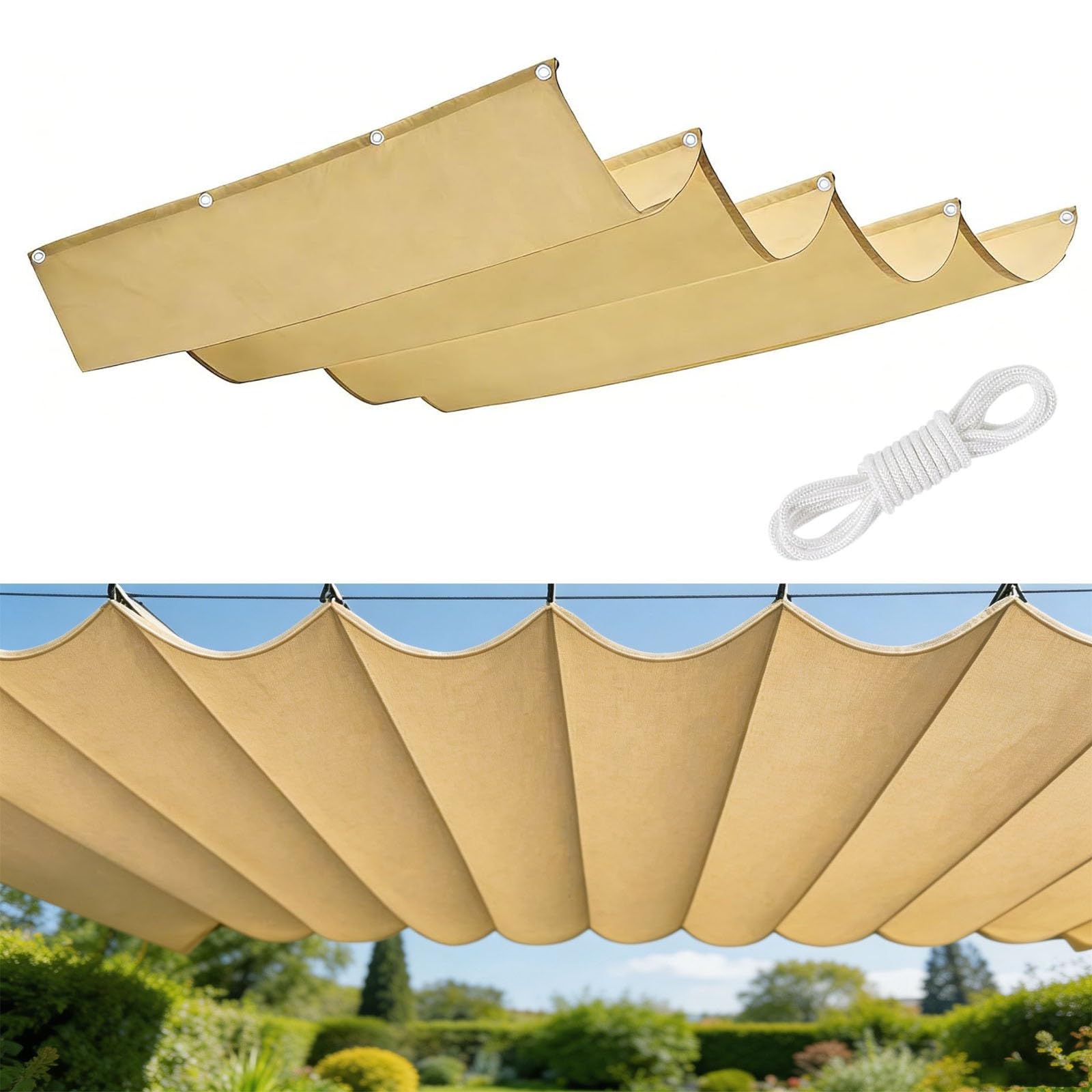 Copertura Retrattile per Gazebo Pergola 4 x 5.5 m Protezione Solare Respirante Impermeabile Antivento Robusto Tenda a Vela Giardino per Giardino Esterno, Giallo sabbia