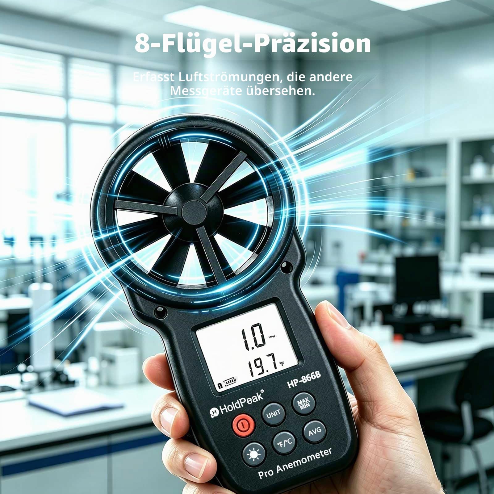 Digitales Anemometer Windgeschwindigkeitsmessgerät mit LCD-Hintergrundbeleuchtung