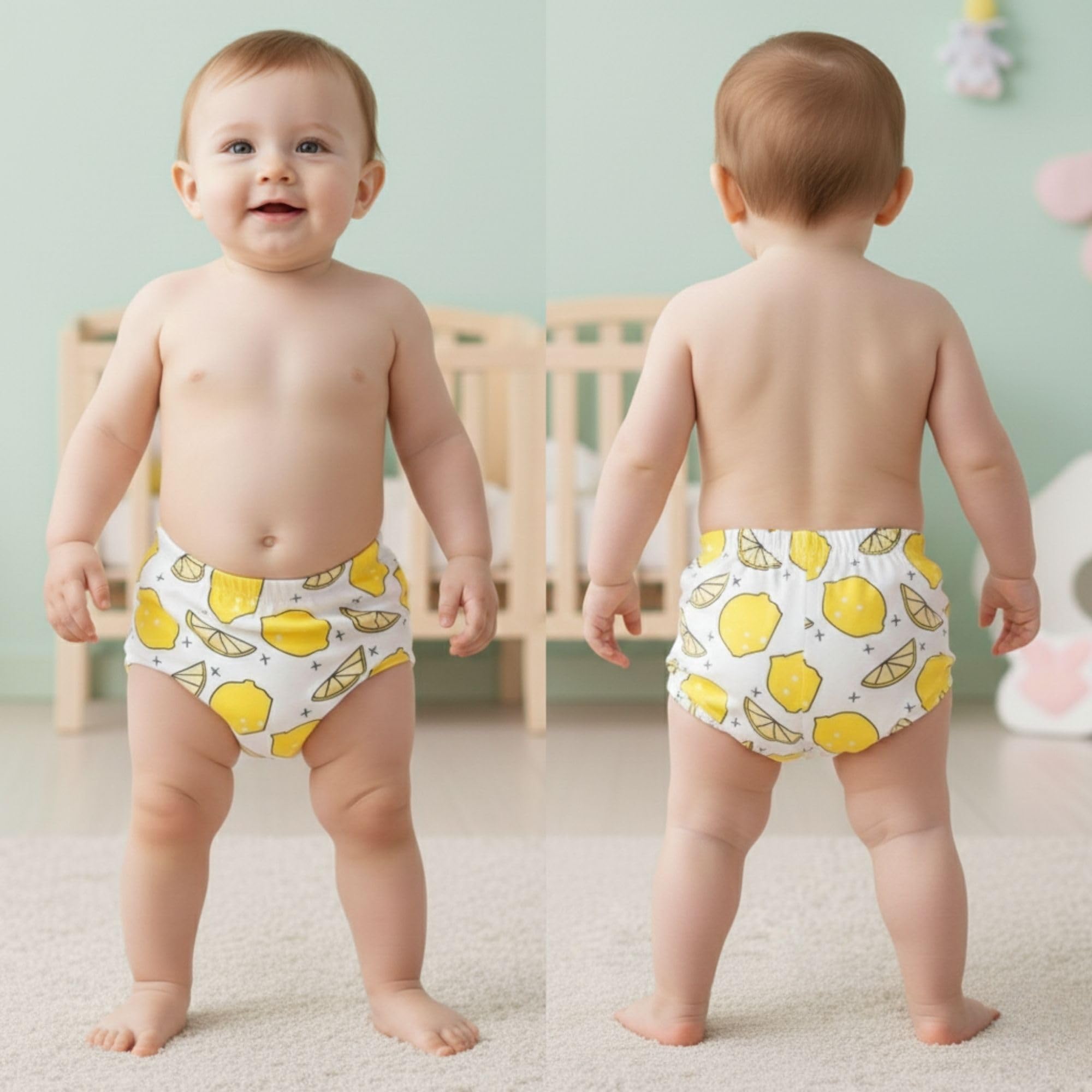 BEMBIKA Potty Training Pant for Babies Cotton Reusable Leakproof Padded Underwear for Kids Ideal for Diaper-Free Time & Mess-Free Potty Training - (Lemon - 12M to 18M-M)