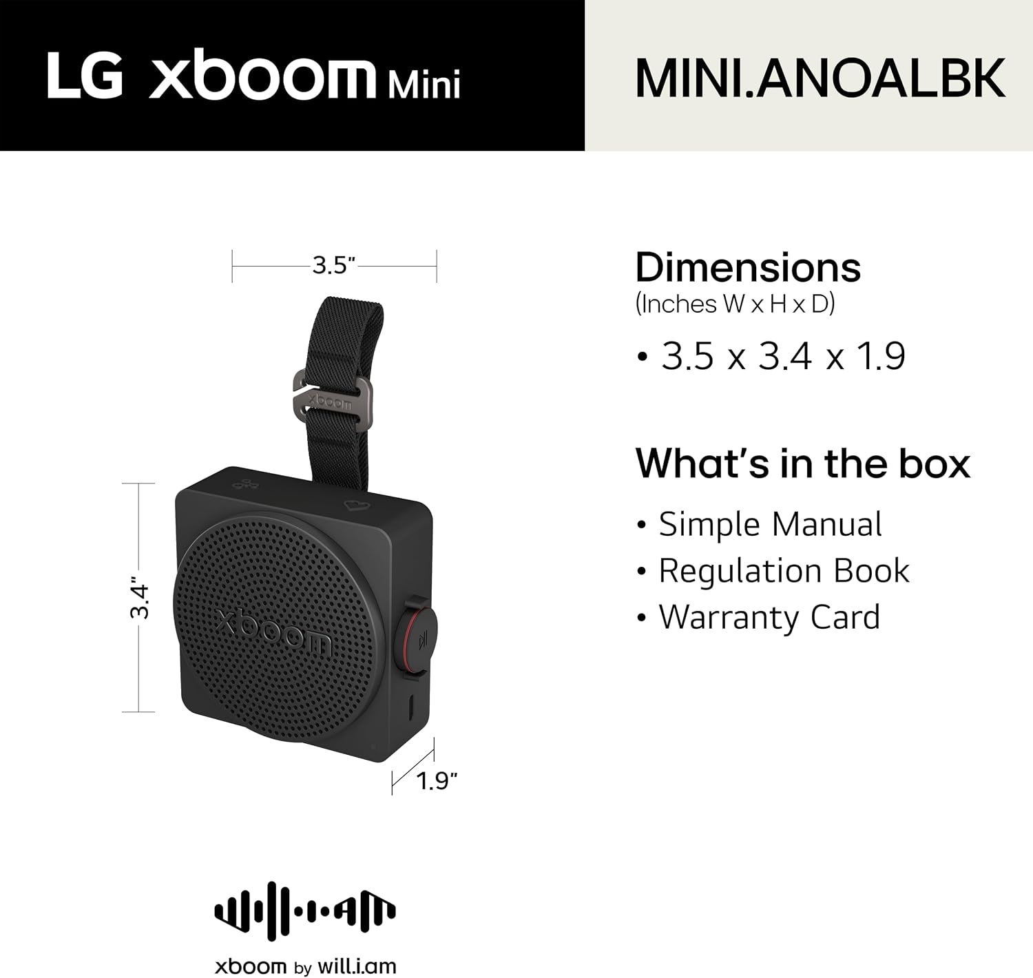 LG xboom Mini by will.i.am Portable Outdoor Bluetooth Speaker - Black 5 7151T5DHD4L. AC SL1500