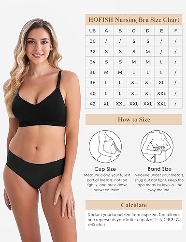 Miniatura 4 de HOFISH Brasier de lactancia para lactancia materna, bralette inalámbrico con almohadillas, extensores y clips, paquete de 3 unidades S-XXL