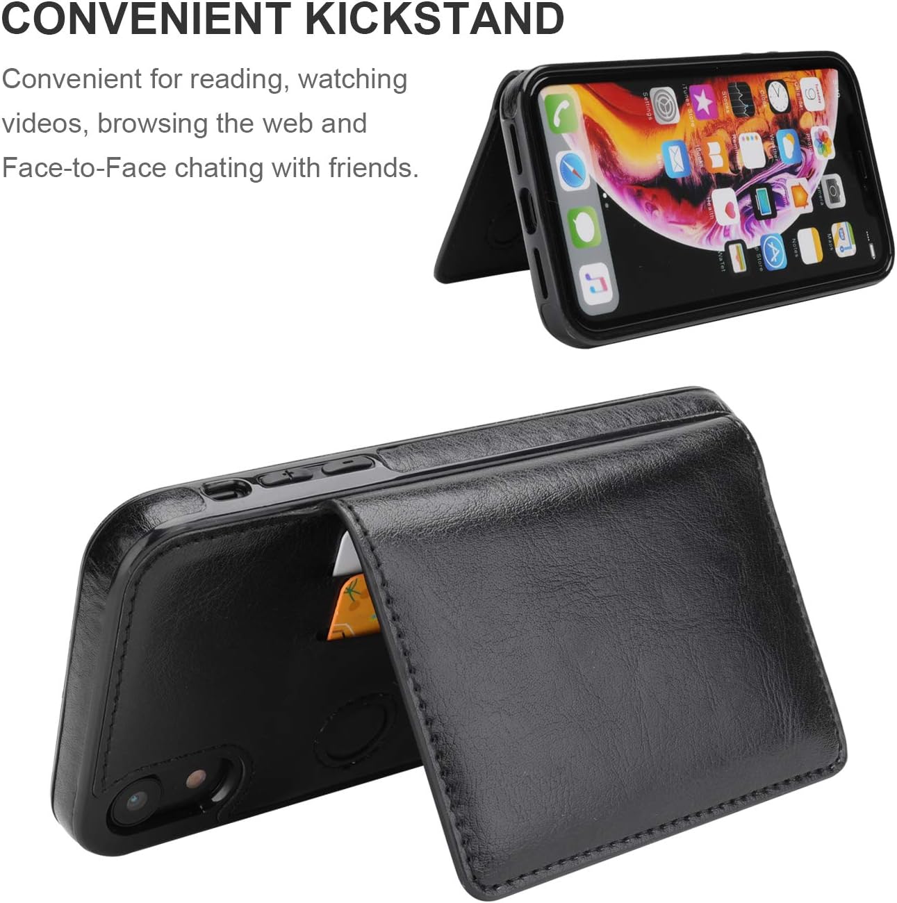 KIHUWEY Compatible with iPhone XR Wallet Case Credit Card Holder, Premium Leather Kickstand Durable Shockproof Protective Cover for iPhone XR 6.1 Inch(Black) - Image 5