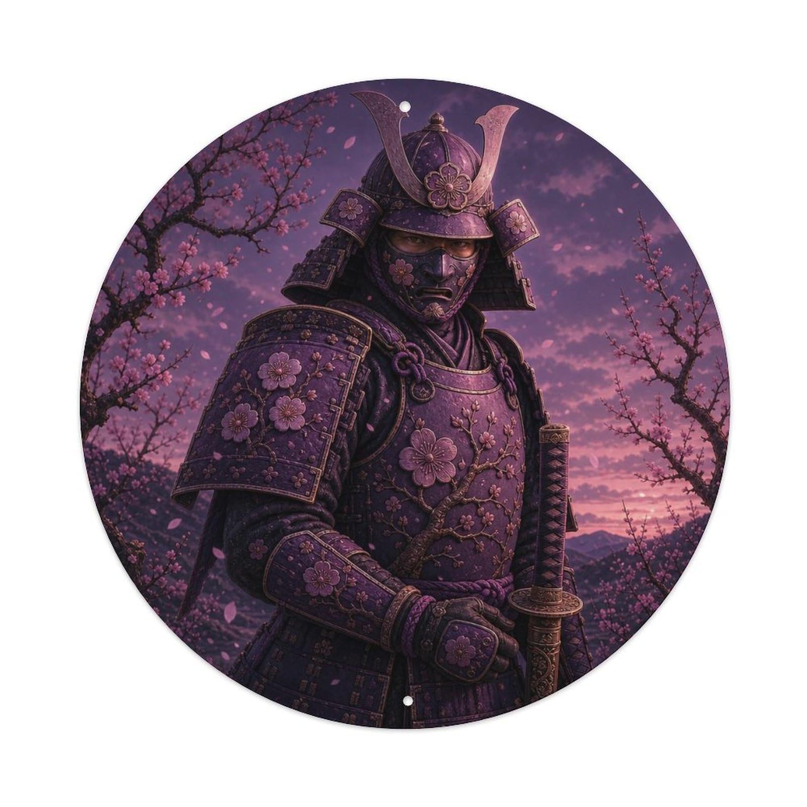Okngb Style Moonlit Plum Violet Blade Pointing Down Guard Mark Metal Tin Sign Plaque Wall Decor For Cafe, Man Cave, Club Bar, Office, Home Garden Round Metal Poster 8X8inch