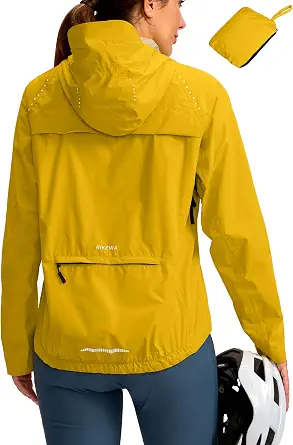 Bikewa Women's Cycling Rain Jacket Waterproof Windbreaker Lightweight Running Windproof Reflective Packable Hooded