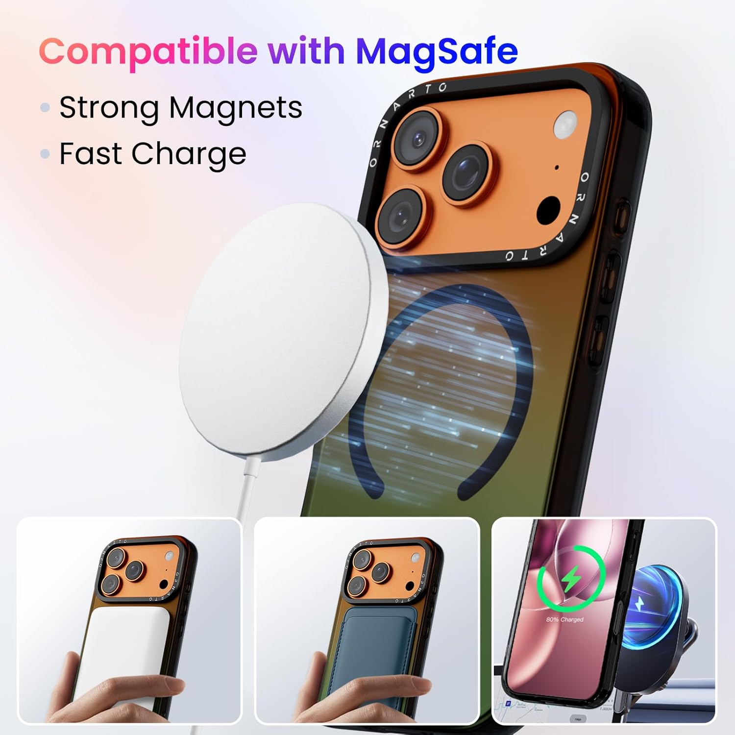 ORNARTO Compatible with iPhone 17 Pro Max Case 6.9", Electroplated Iridescent Gradient Cover, Compatible with MagSafe, Slim Rainbow Phone Case – Midnight Black - Image 4