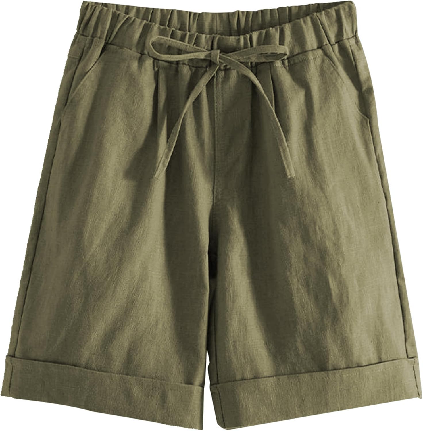 Yeokou Womens Casual Loose Elastic Drawstring Summer Beach Bermuda Pocketed Shorts