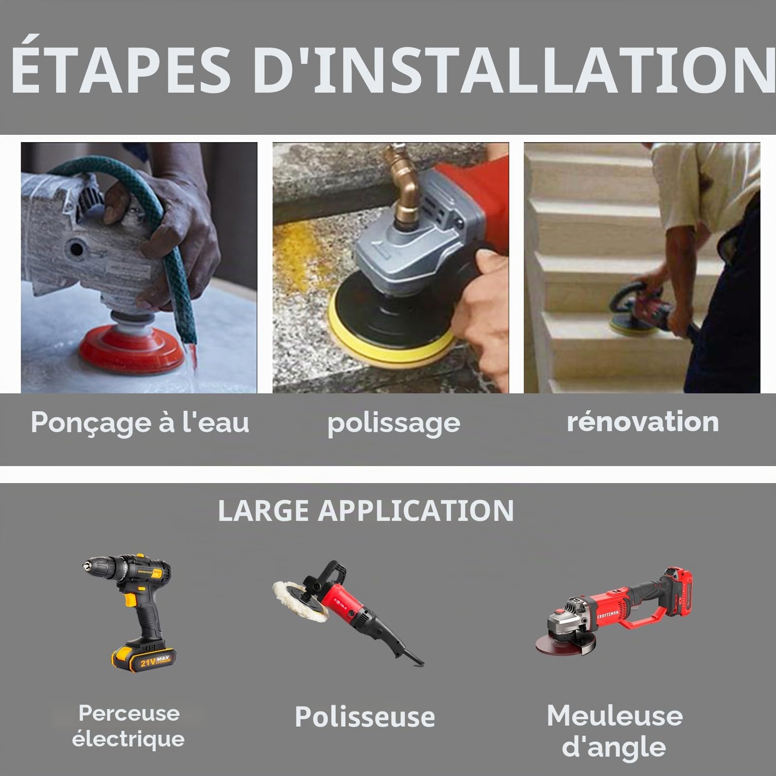 Kit De Polissage Diamant Humide 125 Mm, 9 Pièces | Grains 50 À 10000, Pour Marbre, Granit, Béton, Carrelage Et Pierre, Compatible Meuleuse D'Angle
