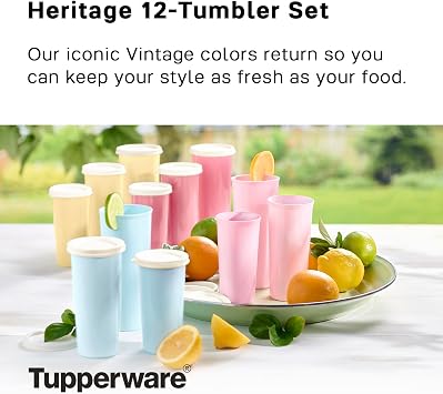 Tupperware Tumbler Set in Multicolor, 12 Count, Dishwasher Safe and BPA Free (12 Tumblers, 12 Lids, 16 fl oz each)