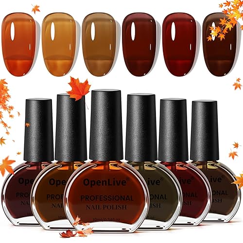 OpenLive 10ml Fall Jelly Nail Polish Set 6 Colors Gold