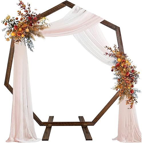 Wedding Arch 7.2FT, Heptagonal Wood Wedding Arches for Ceremony, Wooden Wedding Arch Arbor Backdrop Stand for Garden Wedding Party Indoor Outdoor Rustic Decoration(Drapes & Flowers Not Included)
